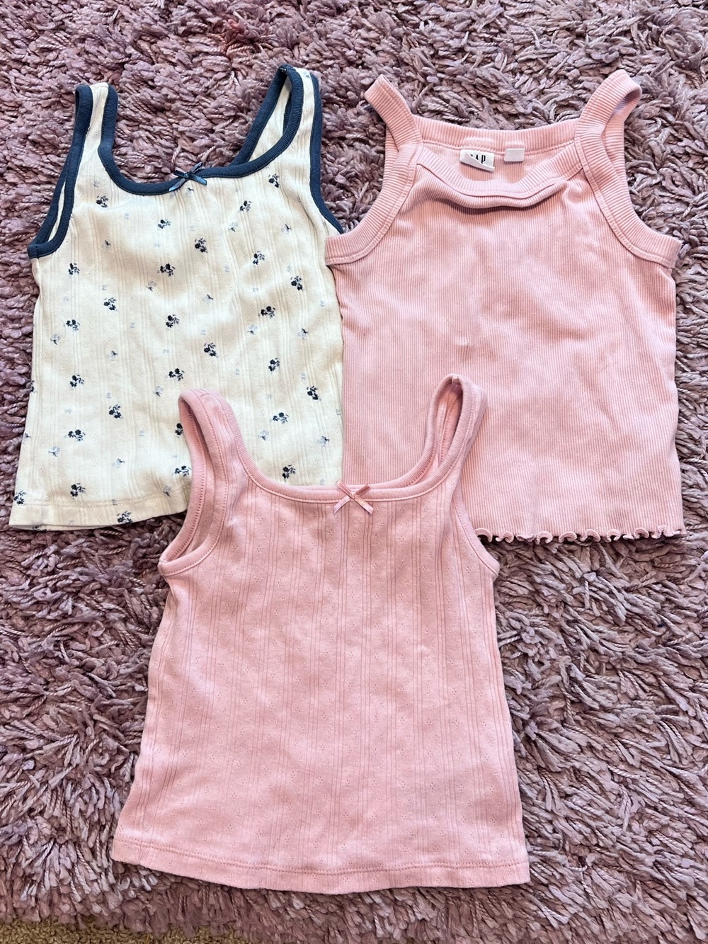 GAP Girls Tank Top 3-Pack in Pink & Cream with Navy Trim